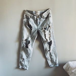 ONE denim boyfriend jeans destroyed ripped
